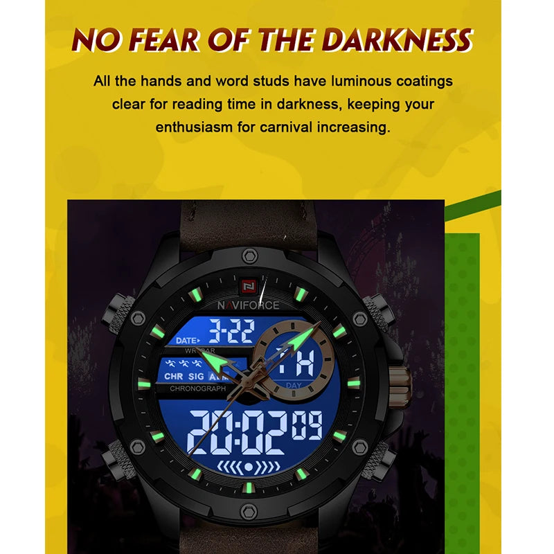Montre NAVIFORCE 9208 — Quartz &amp; LED, Militaire