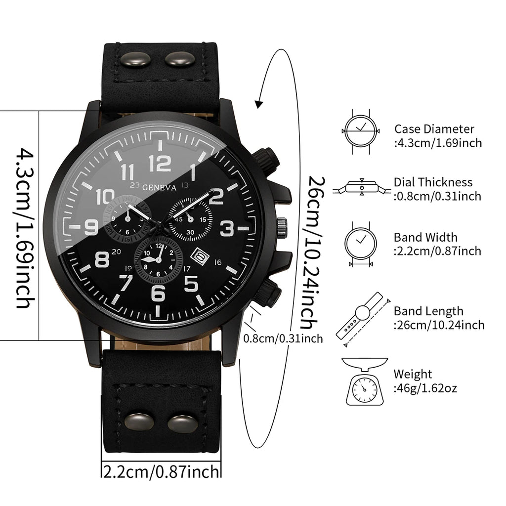 Montre Homme à Quartz, Bracelet en Cuir, Montre Militaire et Sportive pour Homme, Relogio Masculino (Sans Boîte)