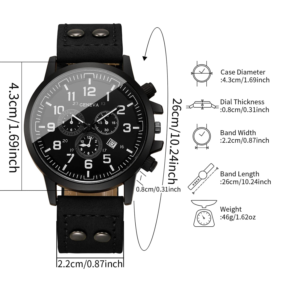 Montre Homme à Quartz, Bracelet en Cuir, Montre Militaire et Sportive pour Homme, Relogio Masculino (Sans Boîte)