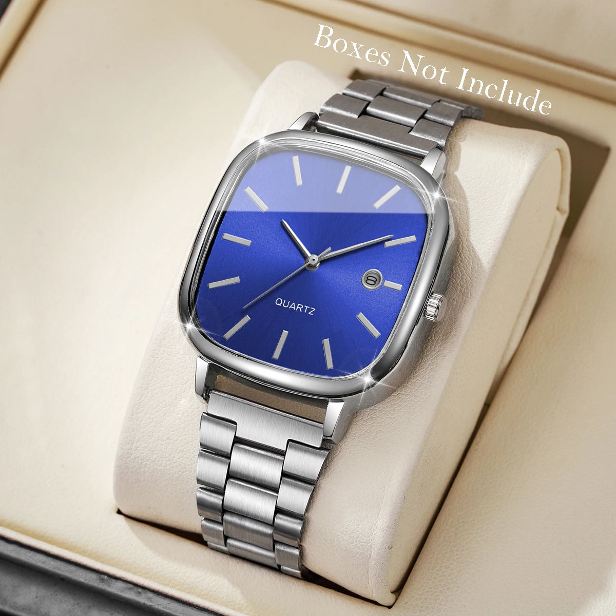 Montre à bracelet en acier, montre carrée rétro en argent avec vrai calendrier, montre à quartz haut de gamme pour hommes et femmes en or brique