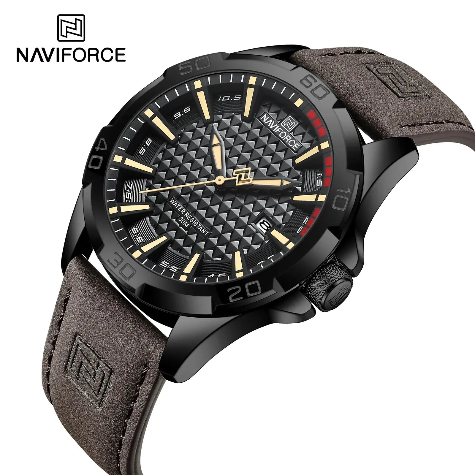 Montre NAVIFORCE 8023 — Calendrier, Cuir