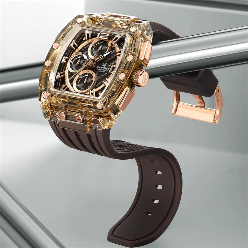 Montre NAVIFORCE 7105 — Chronographe, Boîtier Transparent