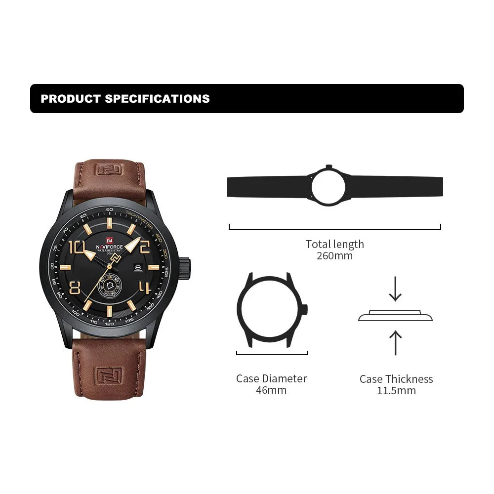 Montre NAVIFORCE — Quartz, Date &amp; Jour, Cuir