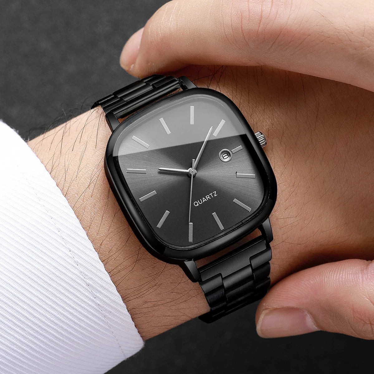 Montre à bracelet en acier, montre carrée rétro en argent avec vrai calendrier, montre à quartz haut de gamme pour hommes et femmes en or brique