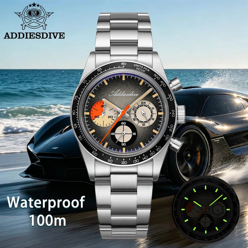 Montre Chronographe ADDIESDIVE — Verre Bombé, Super Lumineuse