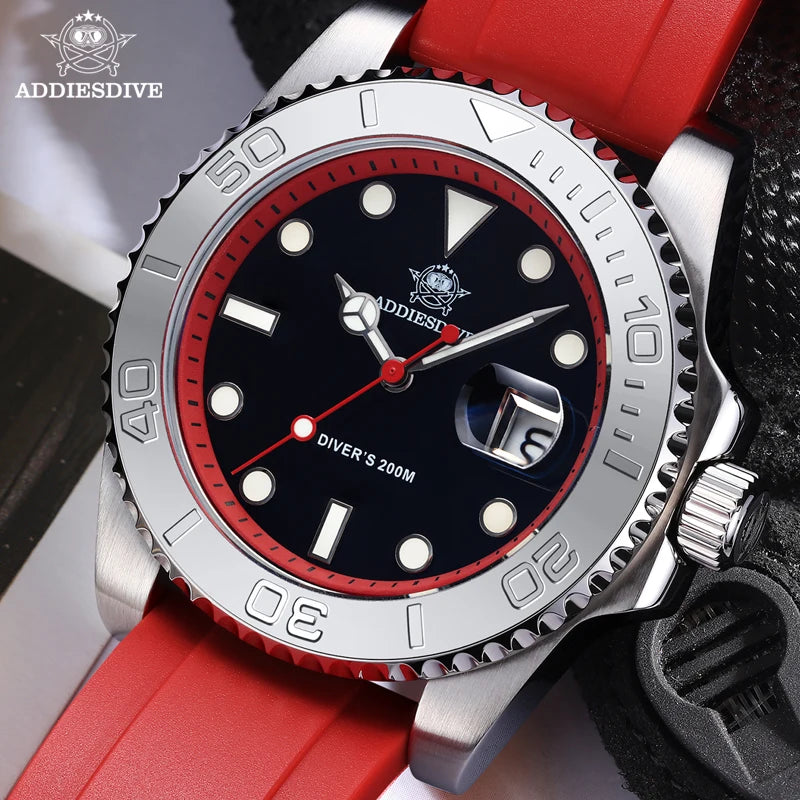 Montre Plongée ADDIESDIVE — Lunette Rotative, Bracelet Rubber