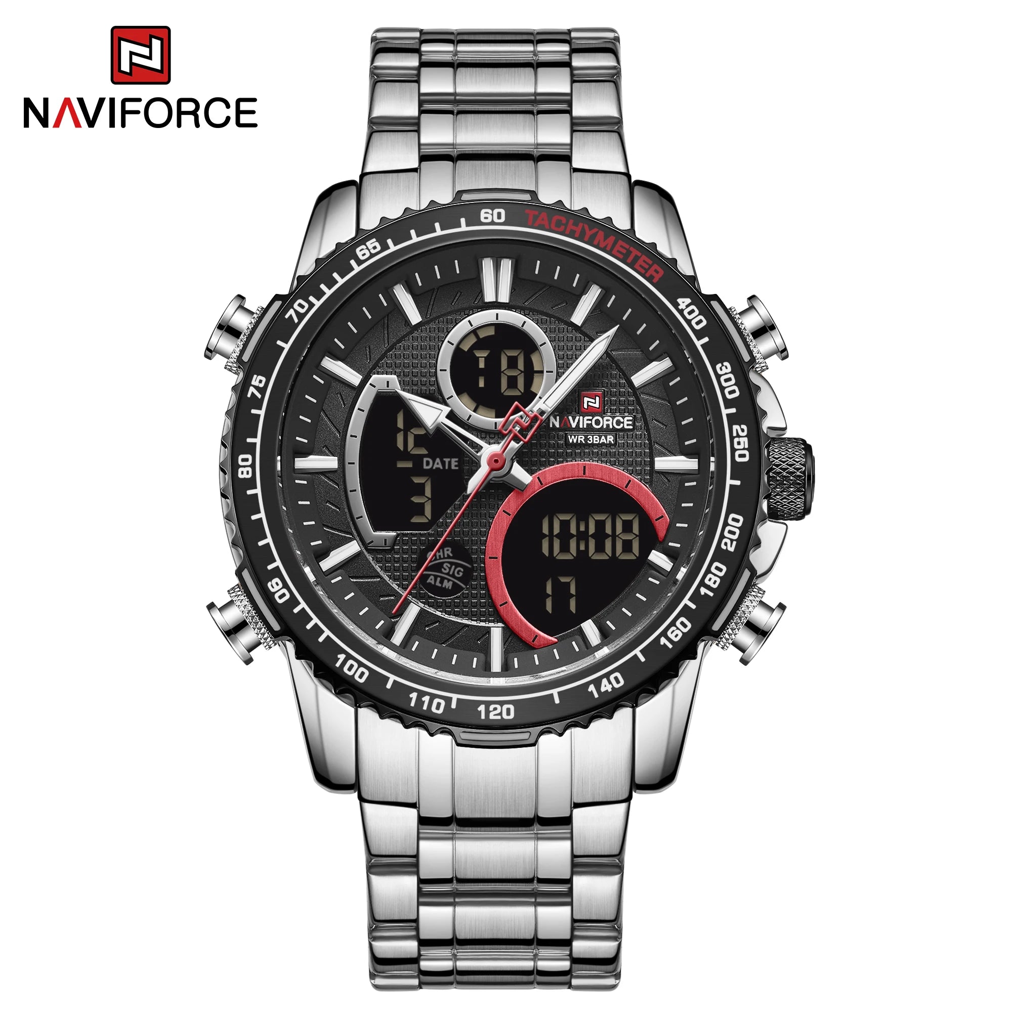 Montre NAVIFORCE — Chronographe Quartz, Bracelet Acier