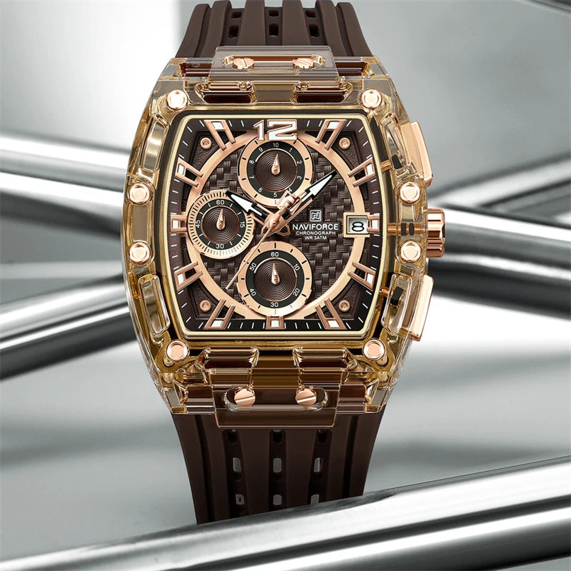 Montre NAVIFORCE 7105 — Chronographe, Boîtier Transparent