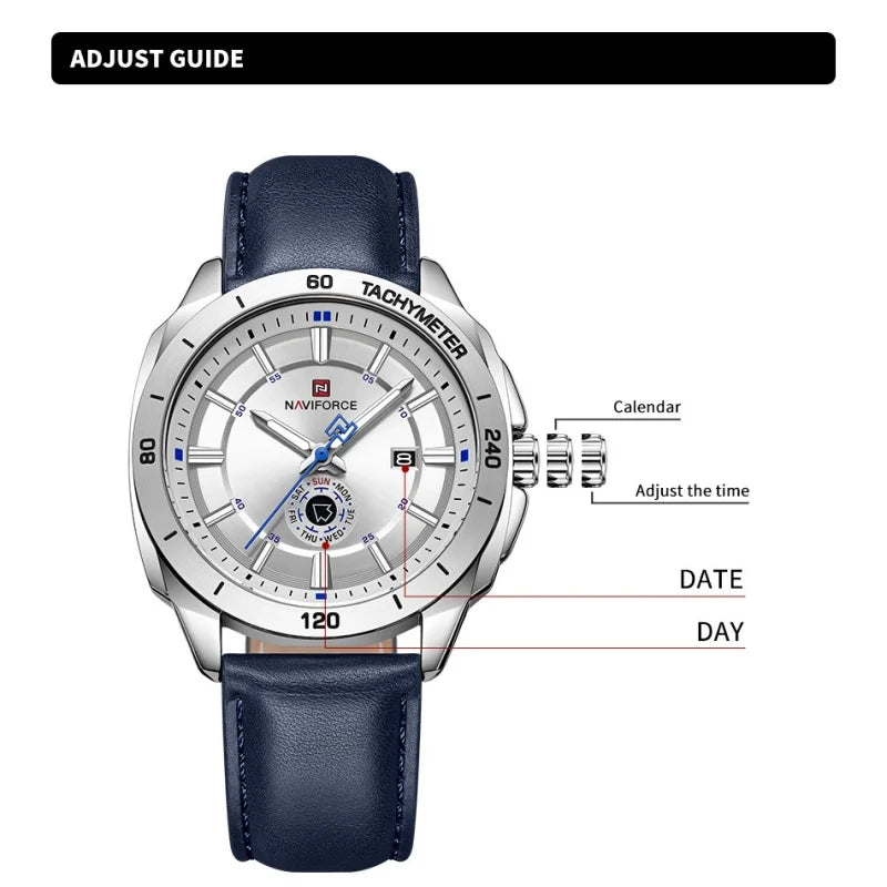 Montre NAVIFORCE — Quartz, Cuir, Coffret Inclus