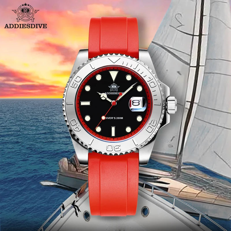 Montre Plongée ADDIESDIVE — Lunette Rotative, Bracelet Rubber