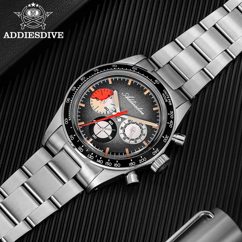 Montre Chronographe ADDIESDIVE — Verre Bombé, Super Lumineuse