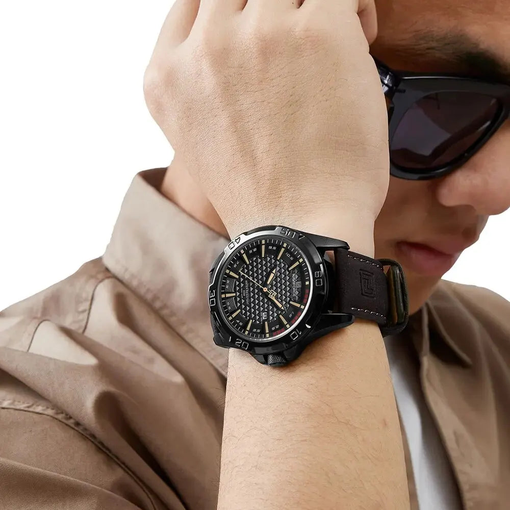Montre NAVIFORCE 8023 — Calendrier, Cuir