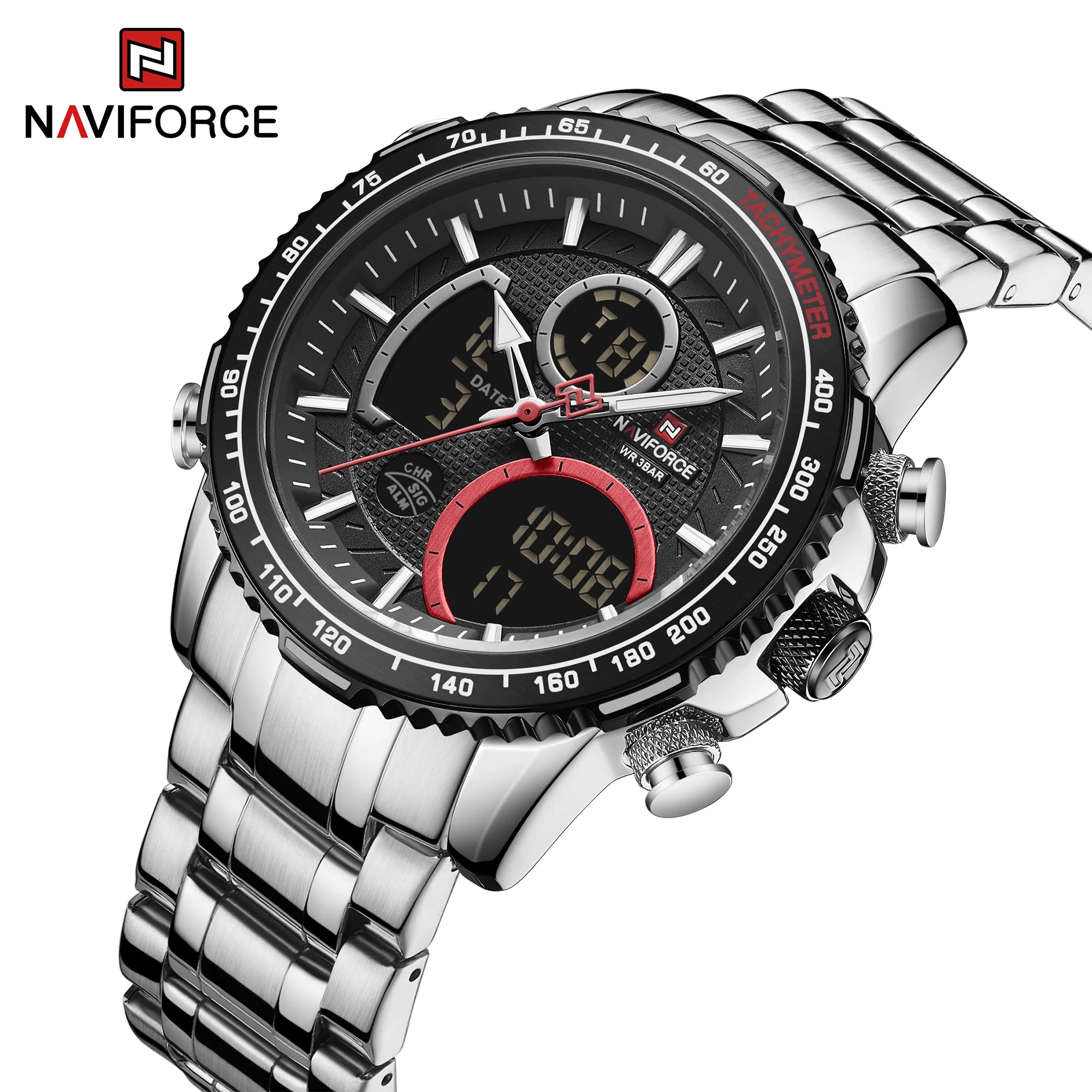 Montre NAVIFORCE — Chronographe Quartz, Bracelet Acier