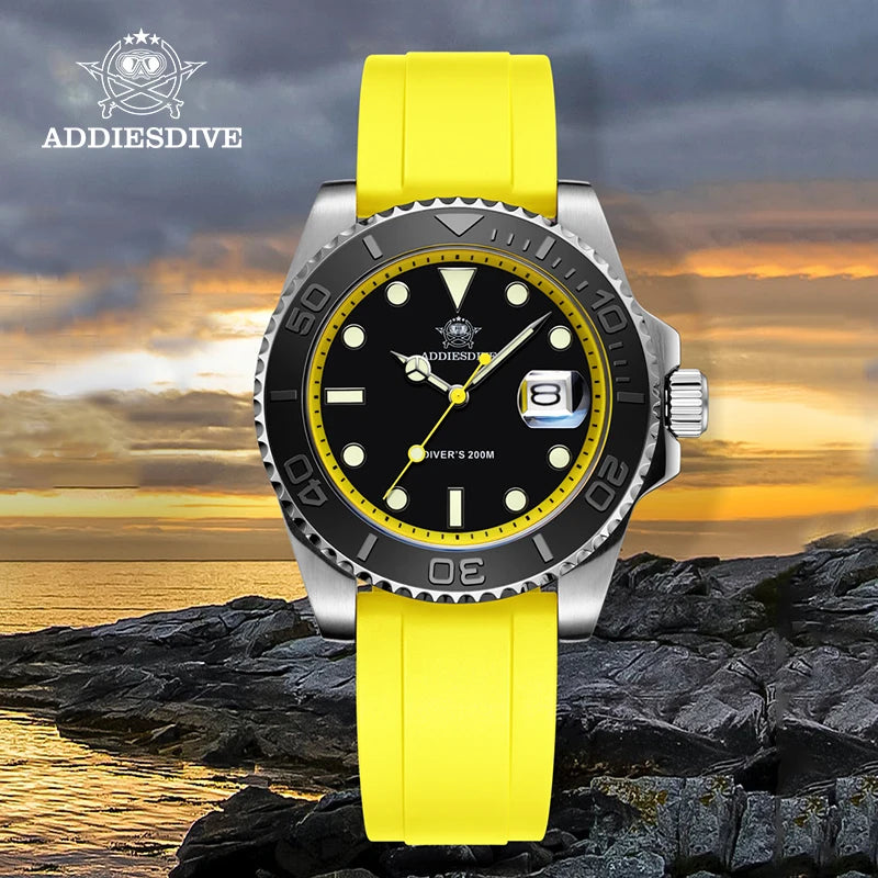 Montre Plongée ADDIESDIVE — Lunette Rotative, Bracelet Rubber