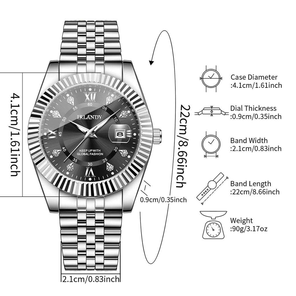 Montres pour hommes à strass mode, montre d'affaires de luxe avec bracelet en acier inoxydable, calendrier pour hommes, montre à quartz Reloj Hombre (sans boîte)