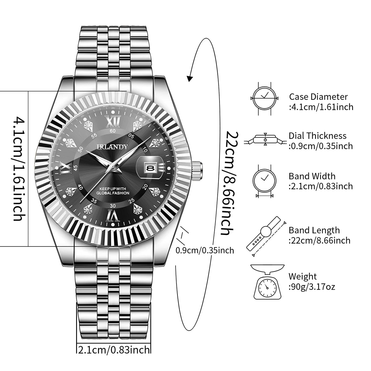 Montres pour hommes à strass mode, montre d'affaires de luxe avec bracelet en acier inoxydable, calendrier pour hommes, montre à quartz Reloj Hombre (sans boîte)