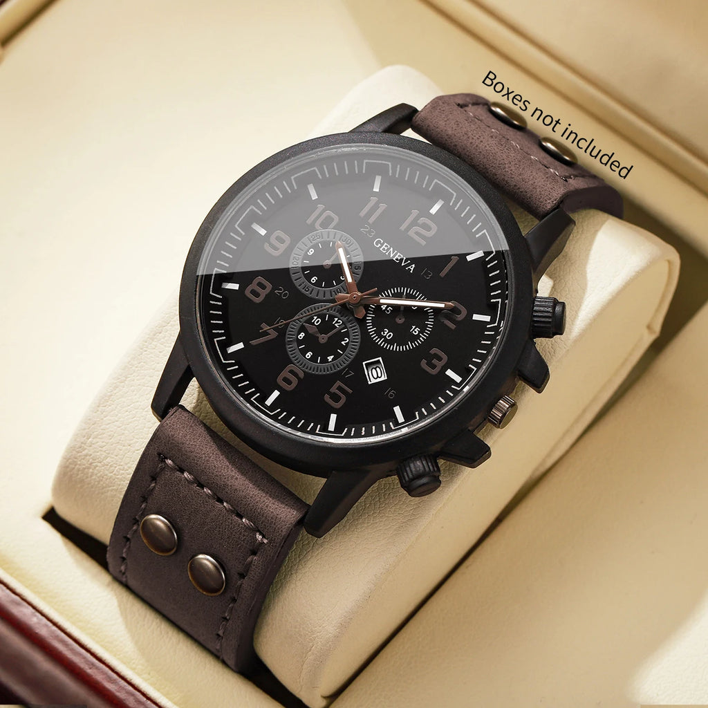 Montre Homme à Quartz, Bracelet en Cuir, Montre Militaire et Sportive pour Homme, Relogio Masculino (Sans Boîte)