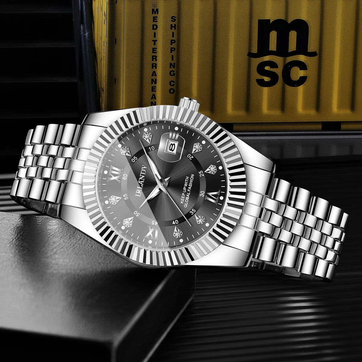 Montres pour hommes à strass mode, montre d'affaires de luxe avec bracelet en acier inoxydable, calendrier pour hommes, montre à quartz Reloj Hombre (sans boîte)
