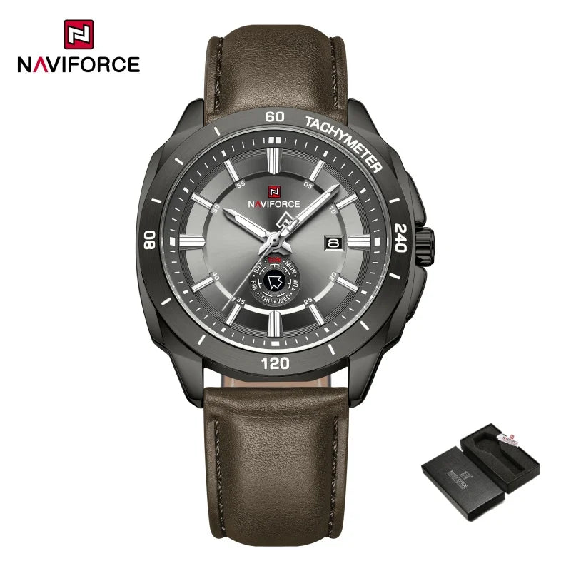 Montre NAVIFORCE — Quartz, Cuir, Coffret Inclus
