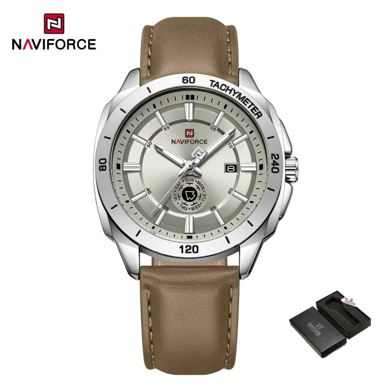 Montre NAVIFORCE — Quartz, Cuir, Coffret Inclus