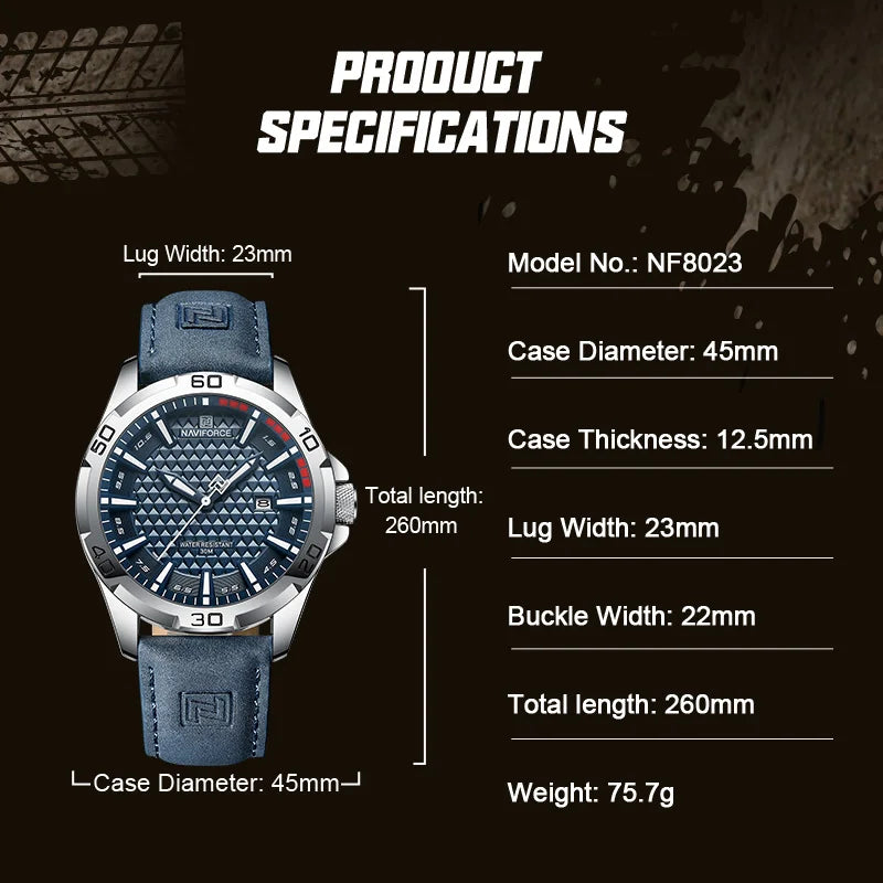 Montre NAVIFORCE NF8023 — Quartz, Calendrier, Cuir