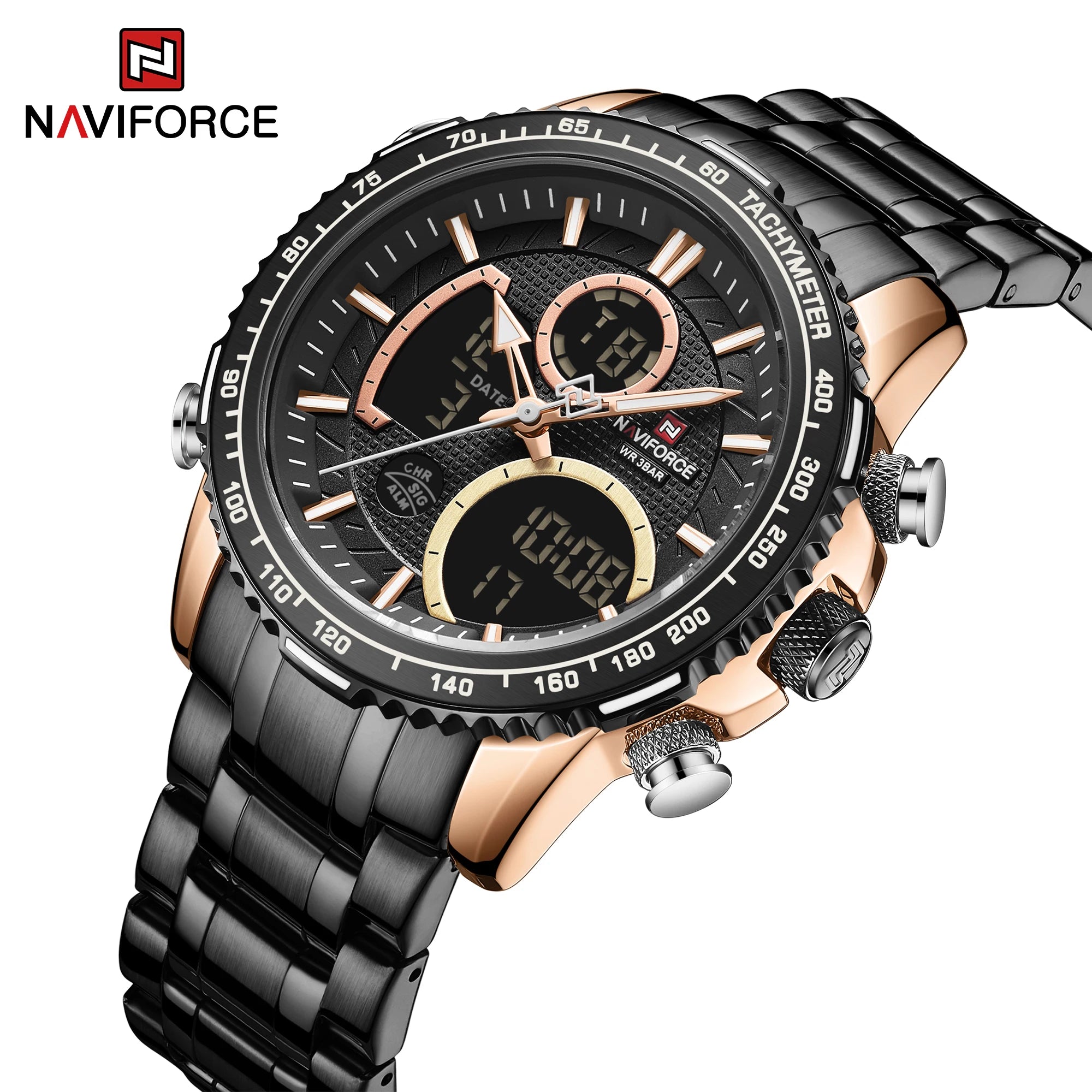 Montre NAVIFORCE — Chronographe Quartz, Bracelet Acier