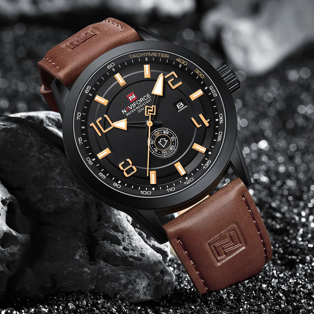 Montre NAVIFORCE — Quartz, Date &amp; Jour, Cuir