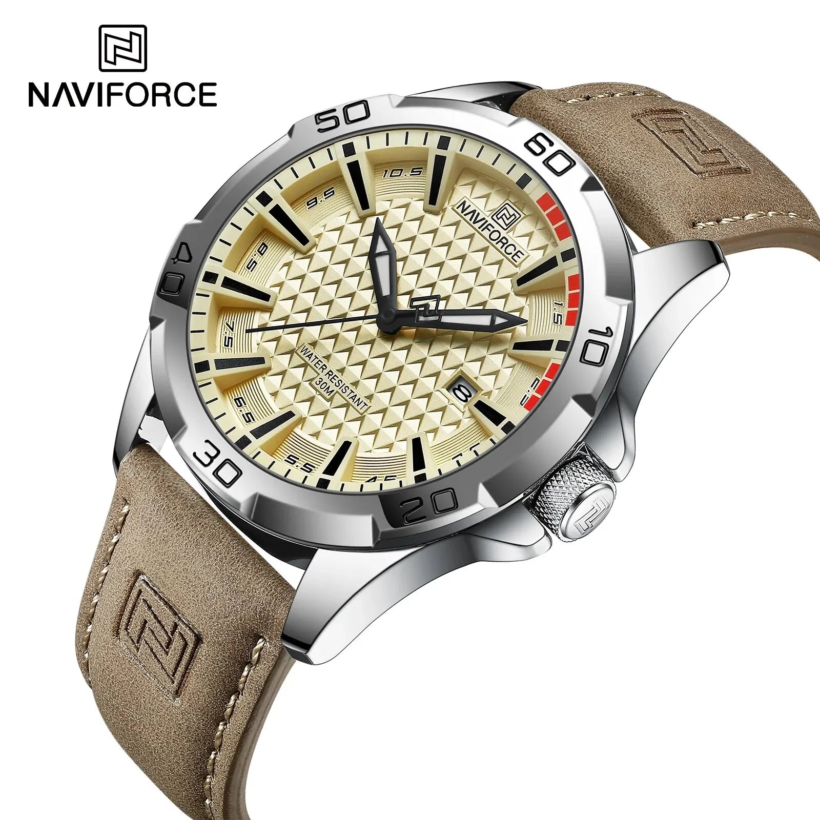 Montre NAVIFORCE 8023 — Calendrier, Cuir