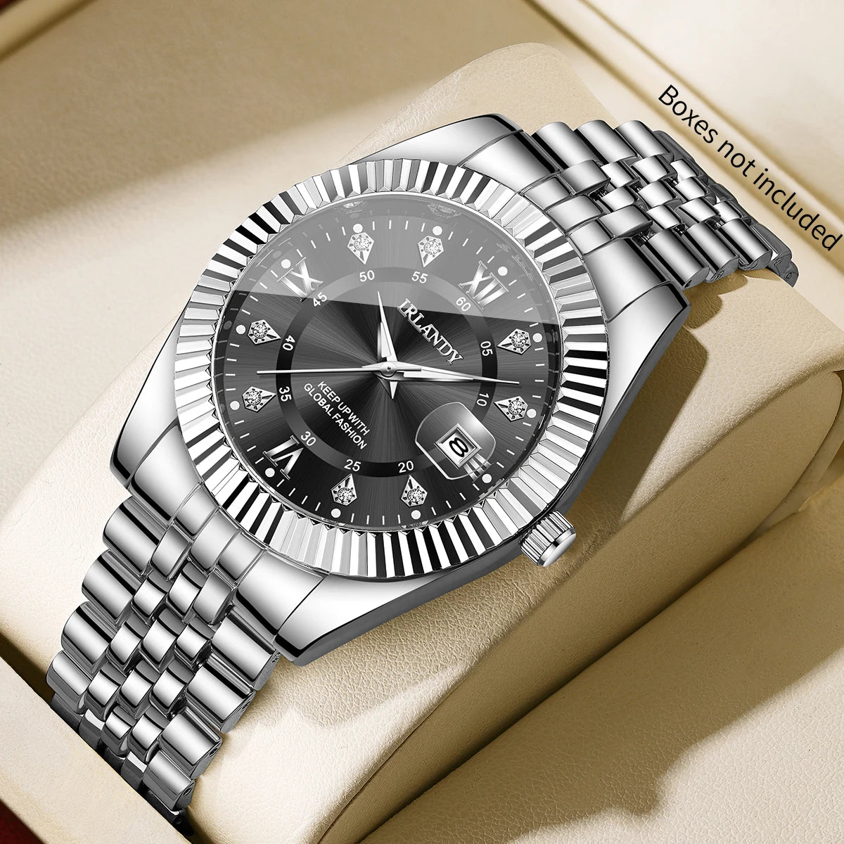 Montres pour hommes à strass mode, montre d'affaires de luxe avec bracelet en acier inoxydable, calendrier pour hommes, montre à quartz Reloj Hombre (sans boîte)