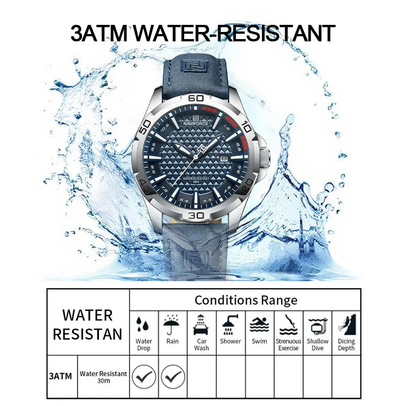 Montre NAVIFORCE NF8023 — Quartz, Calendrier, Cuir