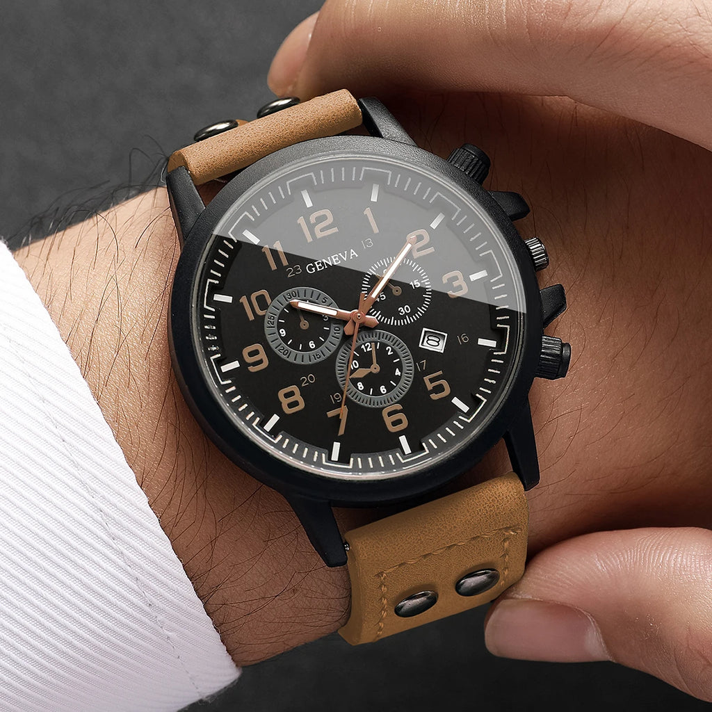 Montre Homme à Quartz, Bracelet en Cuir, Montre Militaire et Sportive pour Homme, Relogio Masculino (Sans Boîte)