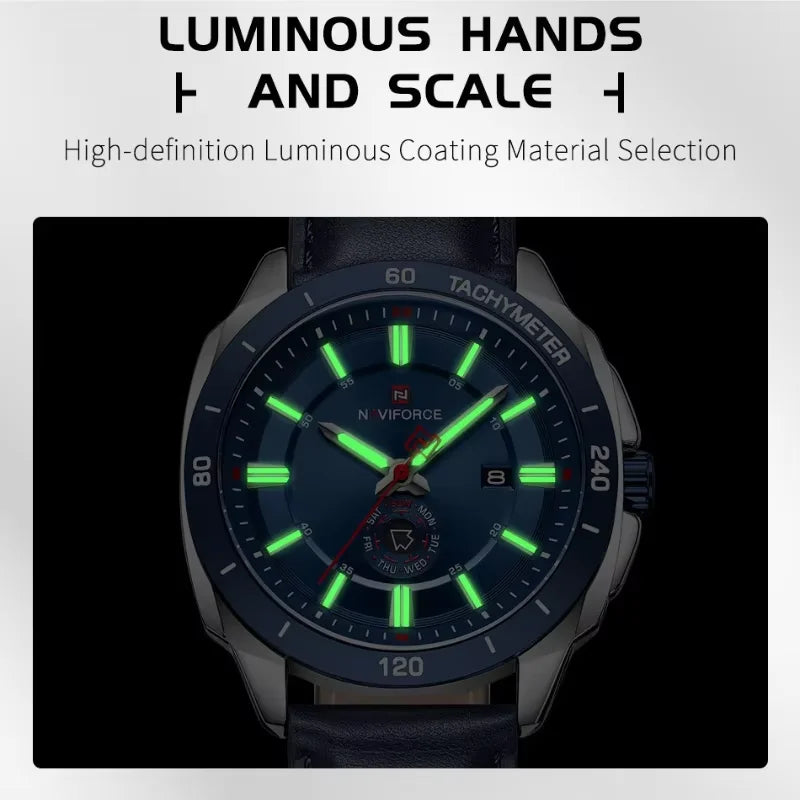 Montre NAVIFORCE — Quartz, Cuir, Coffret Inclus