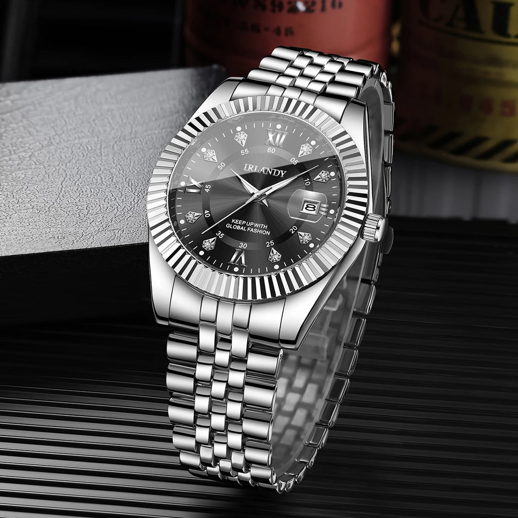 Montres pour hommes à strass mode, montre d'affaires de luxe avec bracelet en acier inoxydable, calendrier pour hommes, montre à quartz Reloj Hombre (sans boîte)