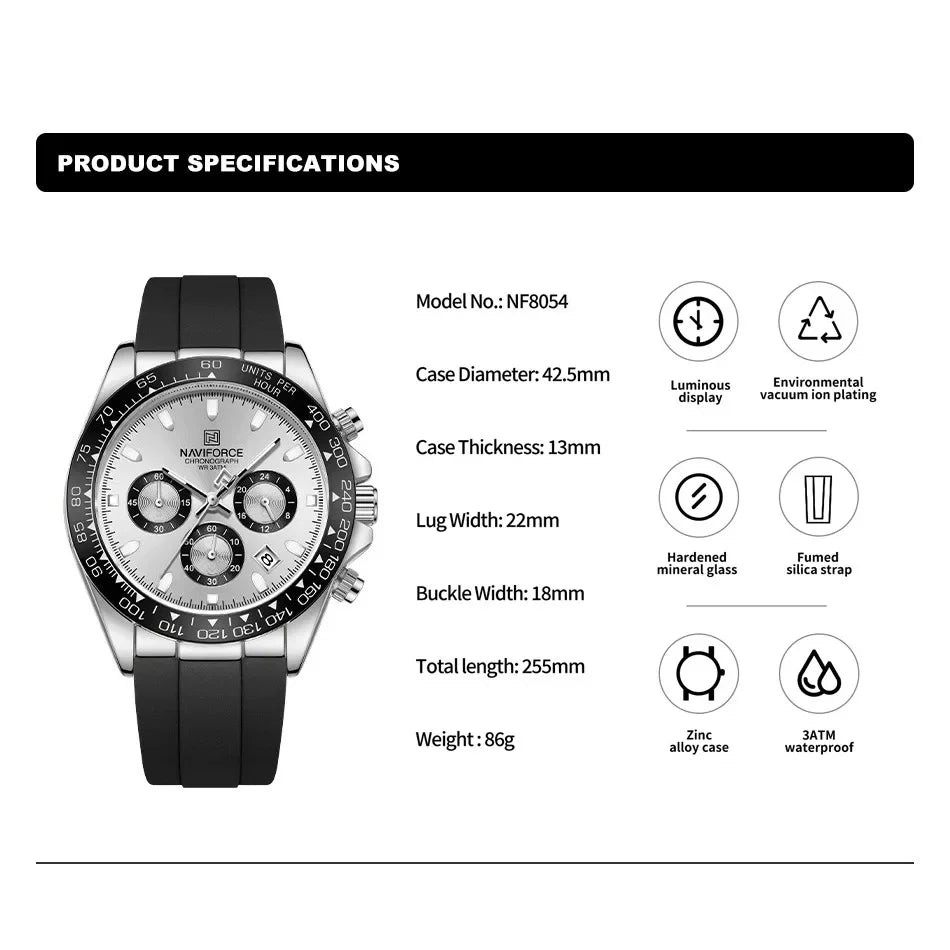 Montre NAVIFORCE NF8054 — Chronographe, Silicone