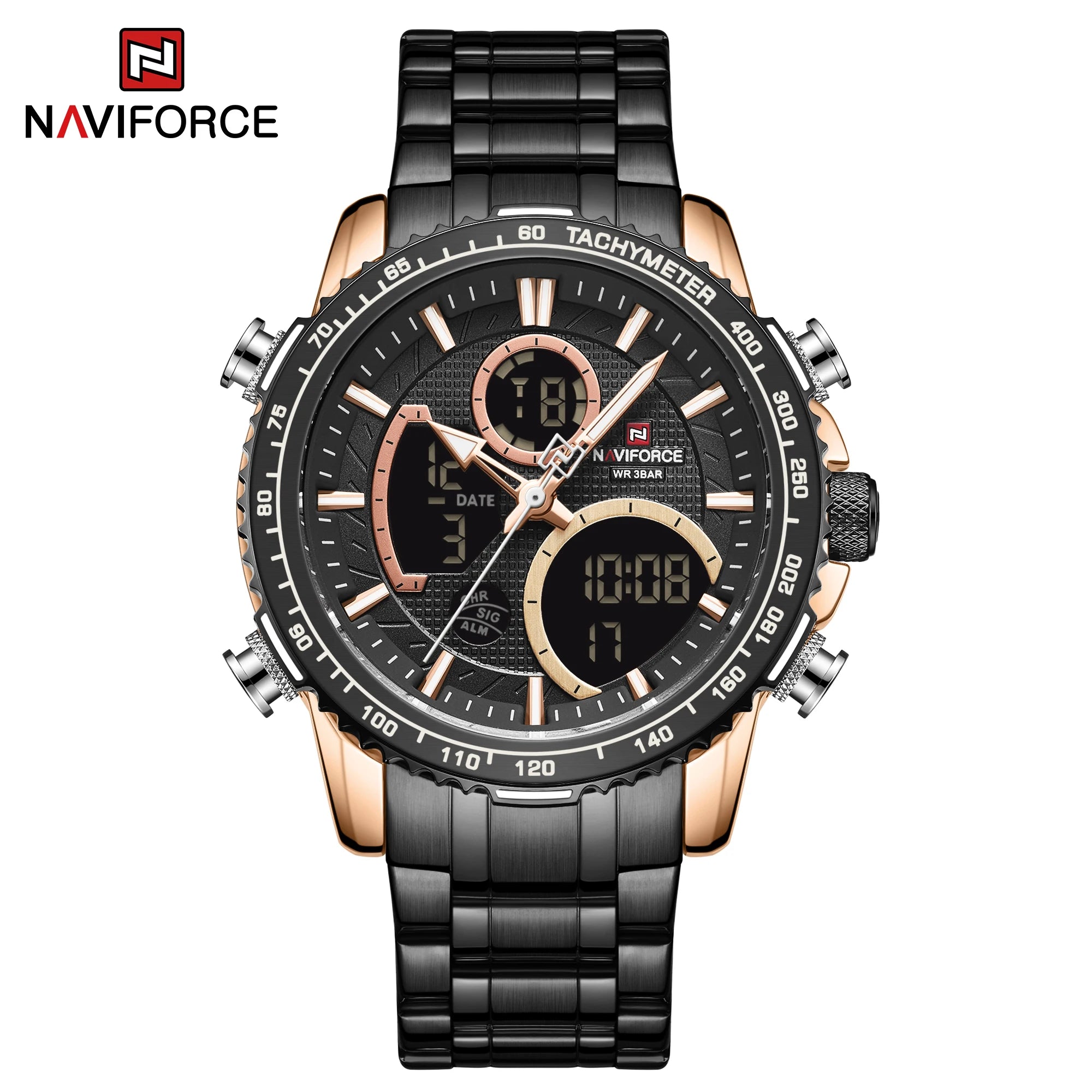 Montre NAVIFORCE — Chronographe Quartz, Bracelet Acier