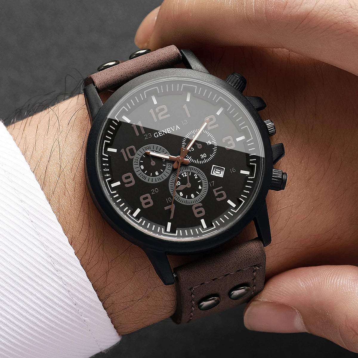 Montre Homme à Quartz, Bracelet en Cuir, Montre Militaire et Sportive pour Homme, Relogio Masculino (Sans Boîte)