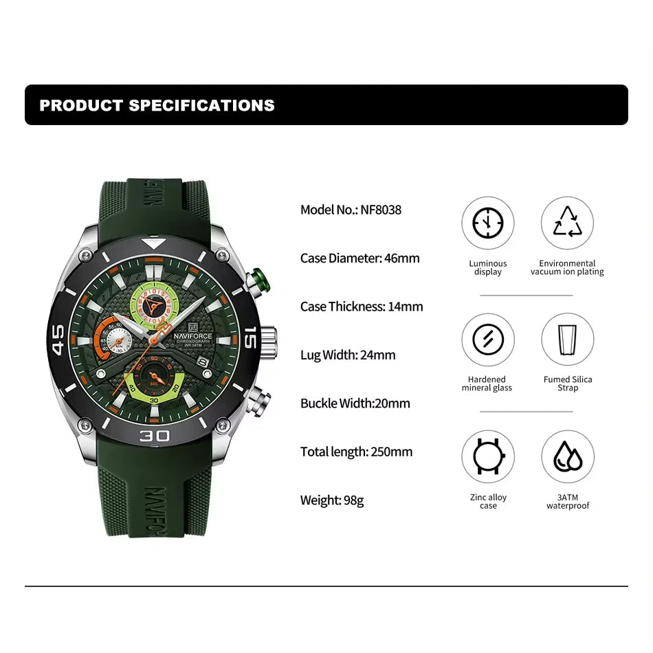 Montre NAVIFORCE Sport — Chronographe Quartz, Militaire