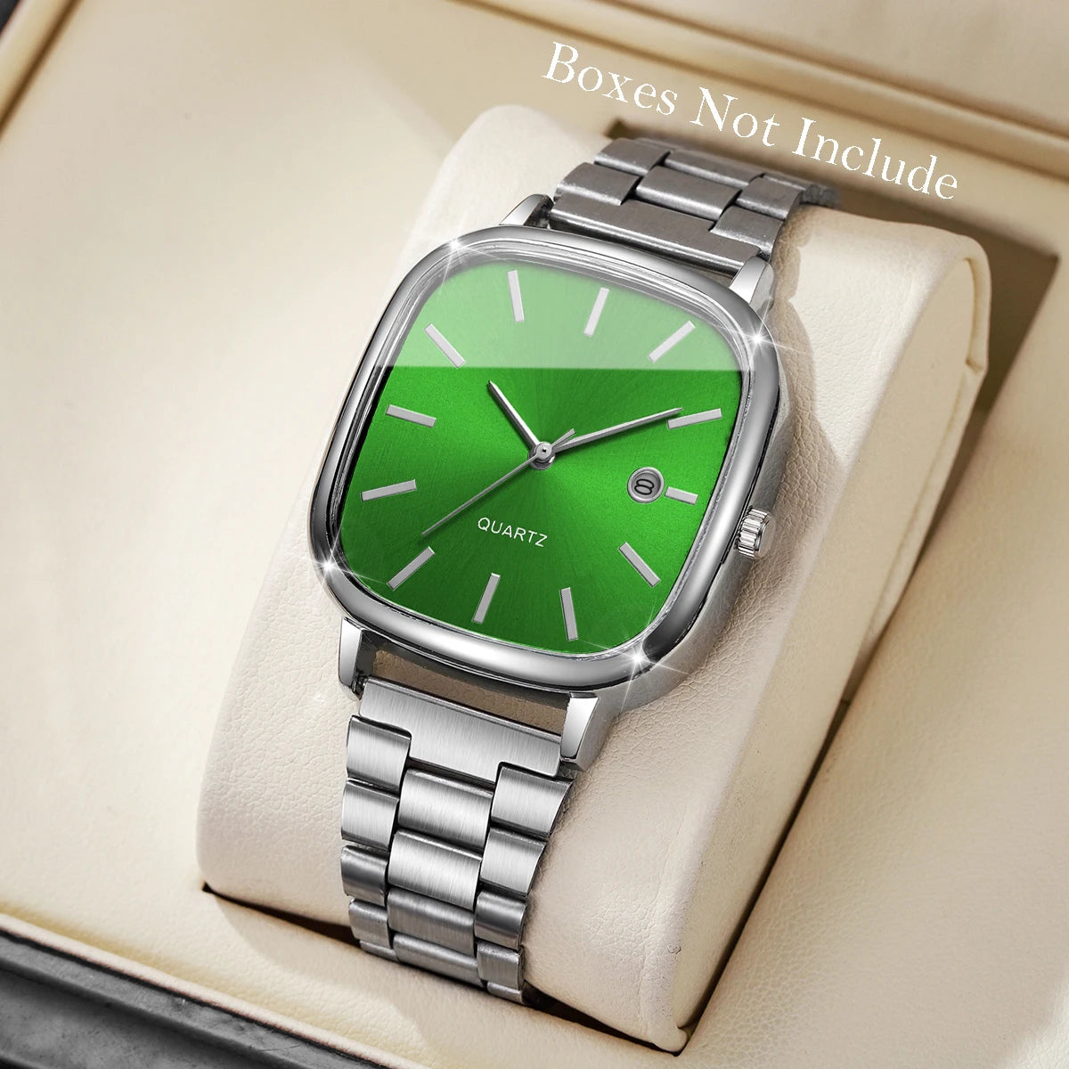 Montre à bracelet en acier, montre carrée rétro en argent avec vrai calendrier, montre à quartz haut de gamme pour hommes et femmes en or brique