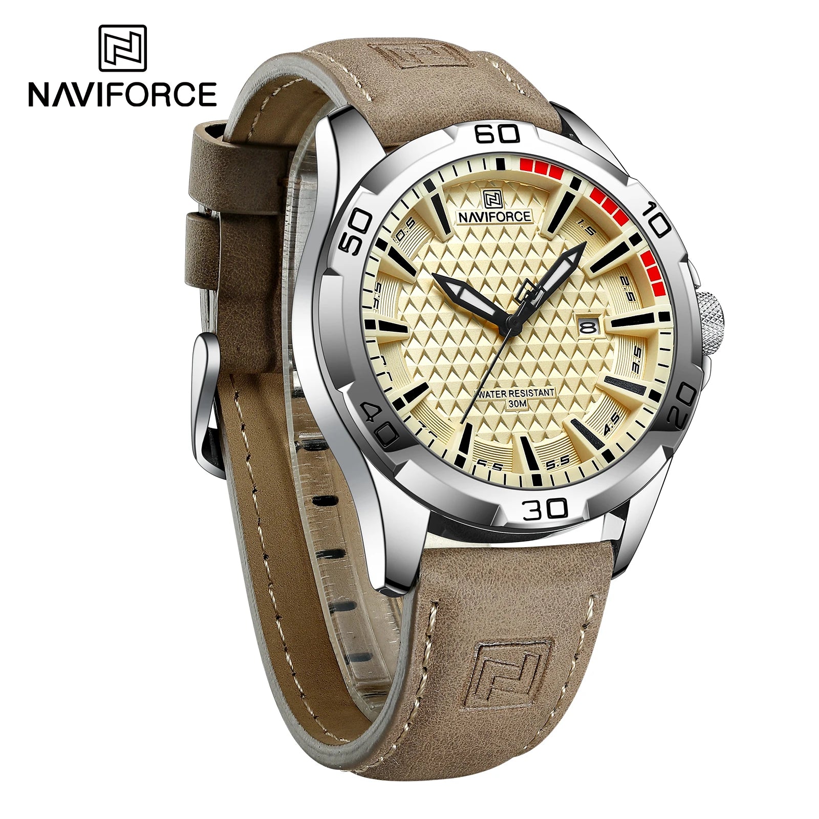 Montre NAVIFORCE 8023 — Calendrier, Cuir