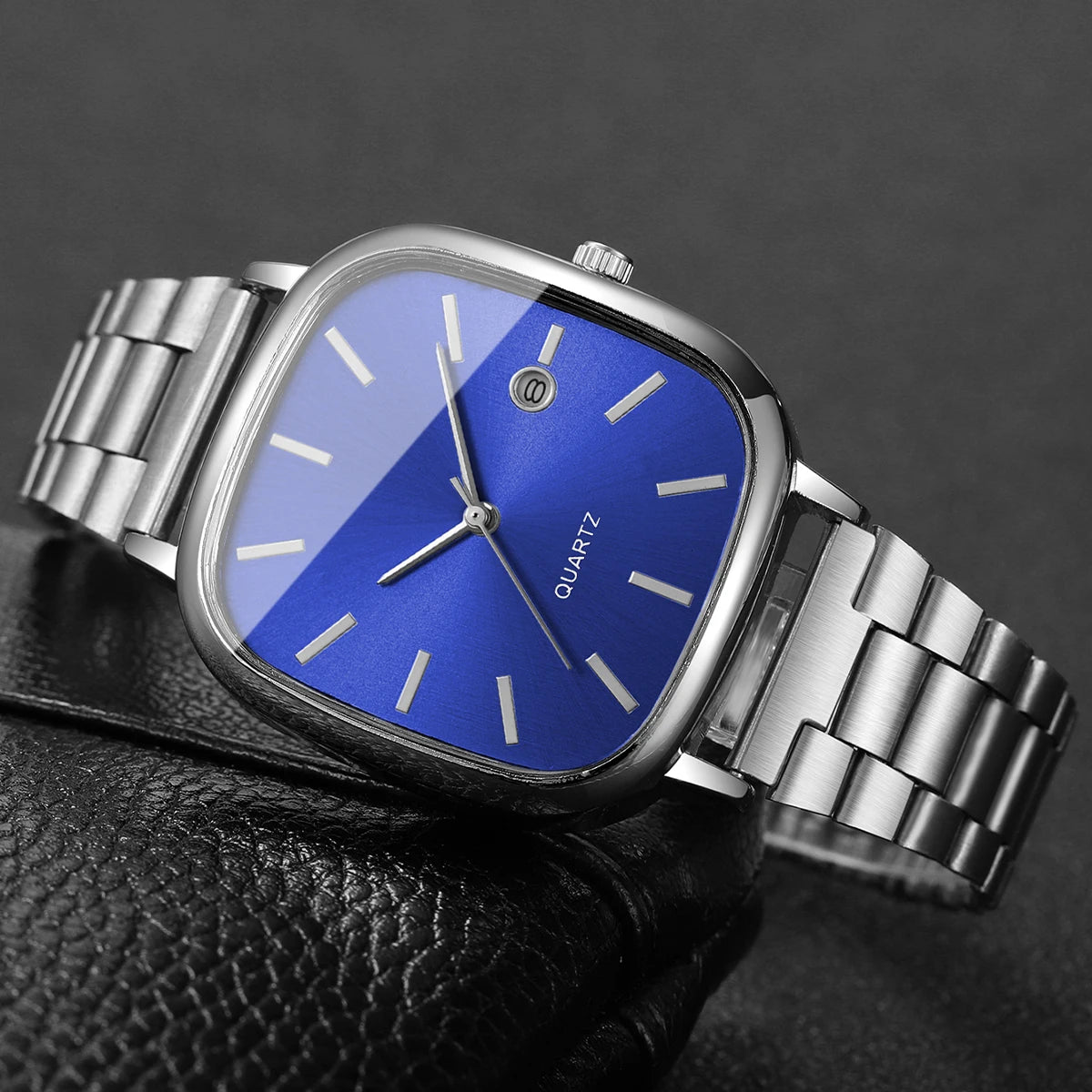 Montre à bracelet en acier, montre carrée rétro en argent avec vrai calendrier, montre à quartz haut de gamme pour hommes et femmes en or brique
