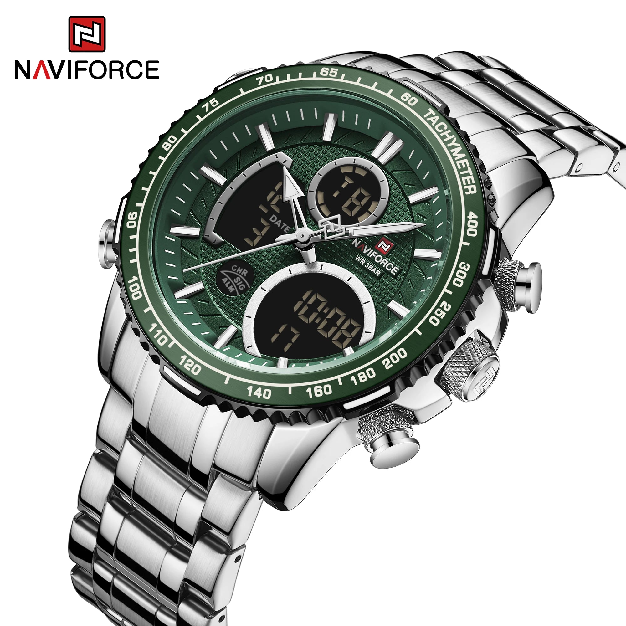Montre NAVIFORCE — Chronographe Quartz, Bracelet Acier