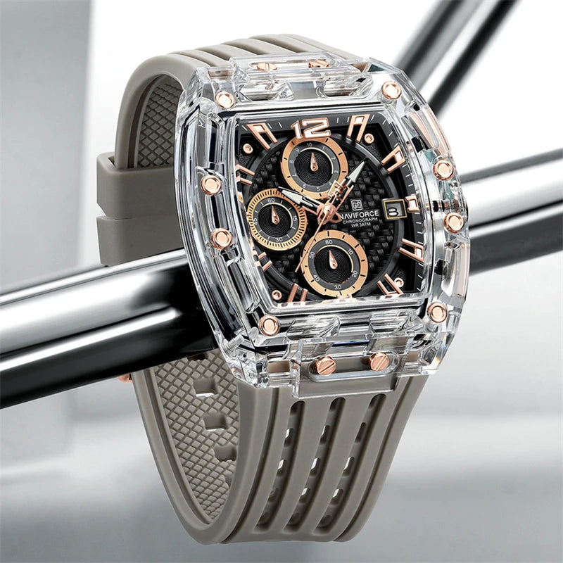 Montre NAVIFORCE 7105 — Chronographe, Boîtier Transparent