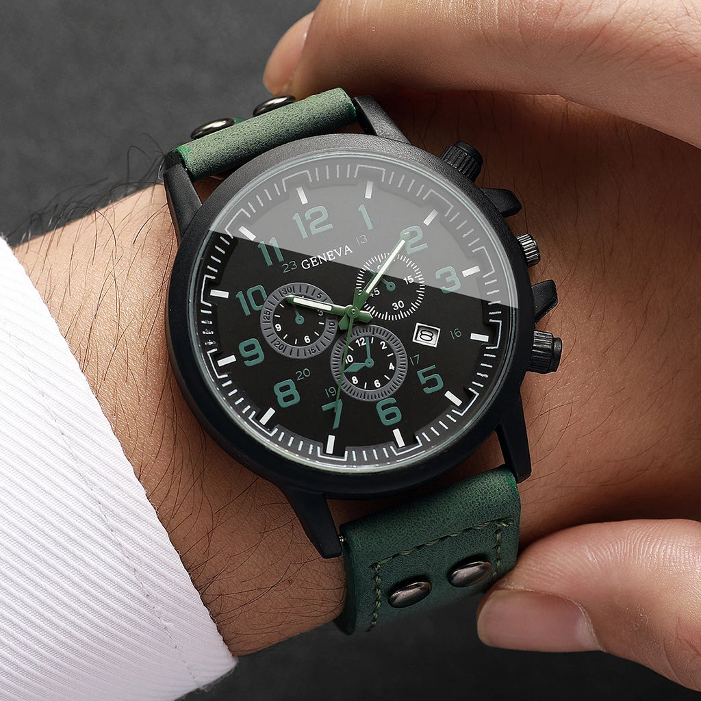 Montre Homme à Quartz, Bracelet en Cuir, Montre Militaire et Sportive pour Homme, Relogio Masculino (Sans Boîte)