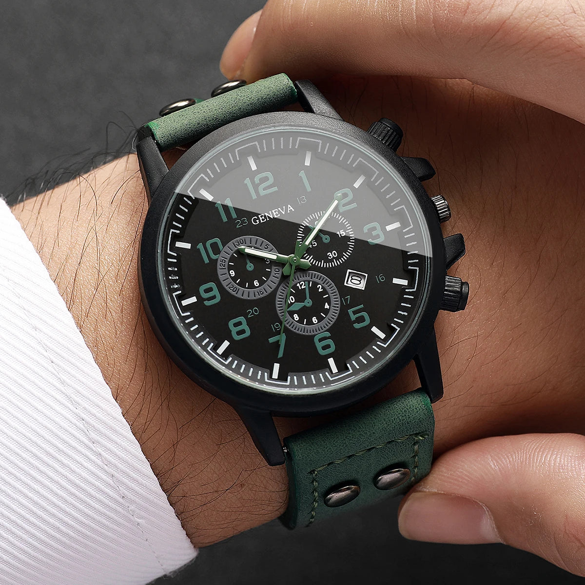 Montre Homme à Quartz, Bracelet en Cuir, Montre Militaire et Sportive pour Homme, Relogio Masculino (Sans Boîte)