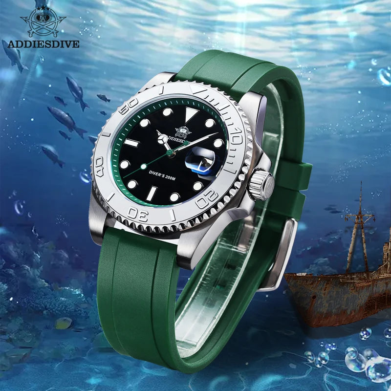 Montre Plongée ADDIESDIVE — Lunette Rotative, Bracelet Rubber
